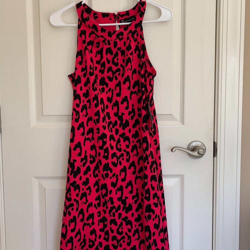 New York & Company Women's Animal Print Halter Dress, Pink, size XS NWT